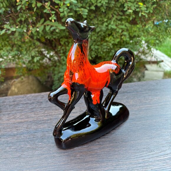 Vintage Canuck Pottery Evangeline Ware Horse Figurine Orange Black Drip Glaze - Picture 11 of 14